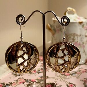 VINTAGE BRUTALIST STYLE SILVER AND GOLD TONE DANGLE EARRINGS